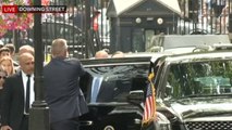 US President Joe Biden arrives in Downing Street to be greeted by UK PM Rishi Sunak
