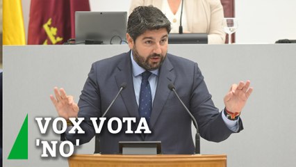 Vox vuelve a votar 'no' y tumba el intento de presidencia de López Miras en Murcia