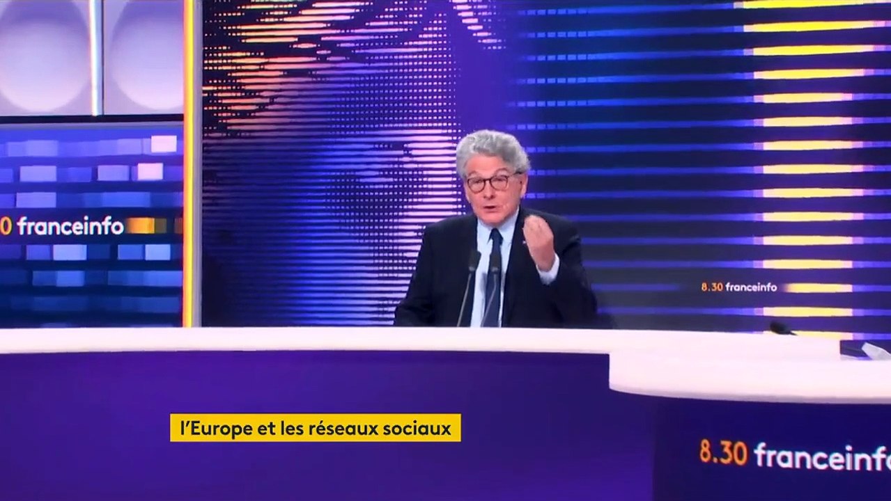 Les contenus "haineux" ou qui appellent à "la révolte" devront être effacés "dans l'instant" des réseaux sociaux sous peine d'être coupés du territoire européen, dès le 25 août, annonce Thierry Breton, le Commissaire européen au Marché intérieur
