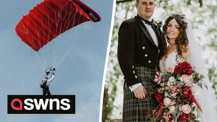 Army veteran makes James Bond-style entrance to his wedding by skydiving in record-breaking stunt