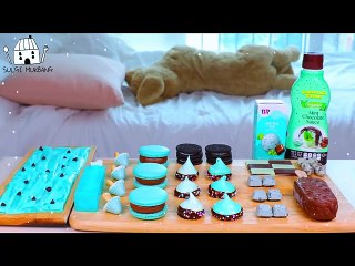 ASMR MUKBANG Mint Chocolate Desserts, Cream Chinese noodles Jelly, Ice cream, Meringue cookies.