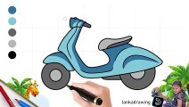 cara menggambar dan mewarnai vespa mudah dan sederhana