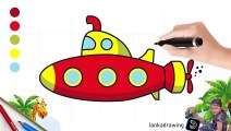 cara menggambar dan mewarnai kapal selam dengan mudah dan sederhana