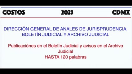Costos 2023 / CDMX / Publicación en el Boletín Judicial y en el Archivo Judicial hasta 120 palabras