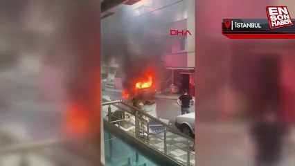 Maltepe'de yanan otomobil tekstil atölyesine çarptı