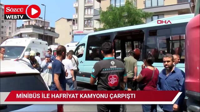 Ümraniye'de minibüs ile hafriyat kamyonu çarpıştı