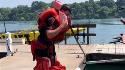 Man jumps into the water wearing 16 life jackets *Hilarious Video*