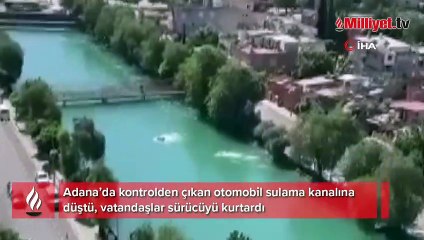 Otomobil sulama kanalına düştü! O anlar güvenlik kamerasına yansıdı