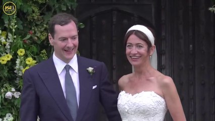 Protester throws orange confetti over George Osborne after wedding