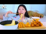 ASMR MUKBANG Potato Cheese Fondue, BBURINKLE Chicken, Cheese stick, Fried noodles, Cheese ball.