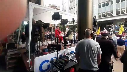 Dame Arlene Foster broadcasting for GB News from Belfast City Centre