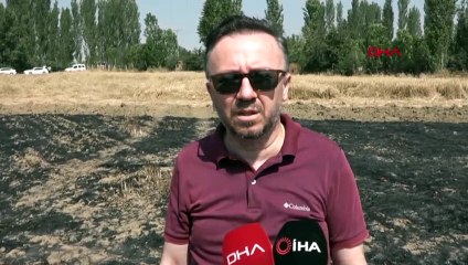 Atmacanın elektrik tellerine takılmasıyla çıkan yangın tarım arazisini kül etti