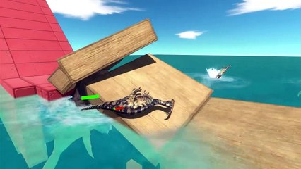 Cross Falling Bridge and Run Away From Liopleurodon - Animal Revolt Battle Simulator