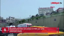 Zeytinburnu'nda üst yoldan D-100'e otomobil düştü