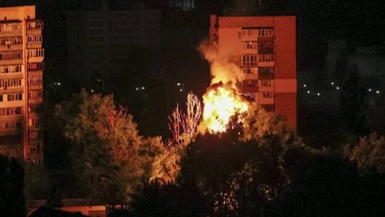 Consecuencias del ataque de un dron ruso en Kiev