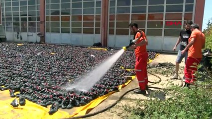 Bartın'daki selde zarar gören ayakkabı atölyesindeki 22 bin ayakkabı temizleniyor