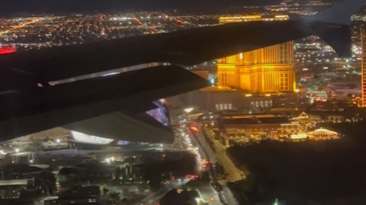 Aerial View of the MSG Sphere transformed into an eyeball at Venetian in Las Vegas