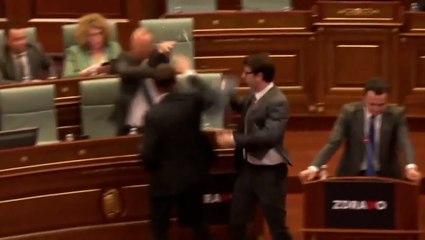 Brawl erupts in Kosovo parliament after minister throws water at prime minister