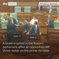 Kosovo: Huge brawl erupts in parliament as opposition minister throws water at PM