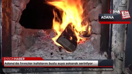 Adana'da fırıncılar kafalarını buzlu suya sokarak serinliyor