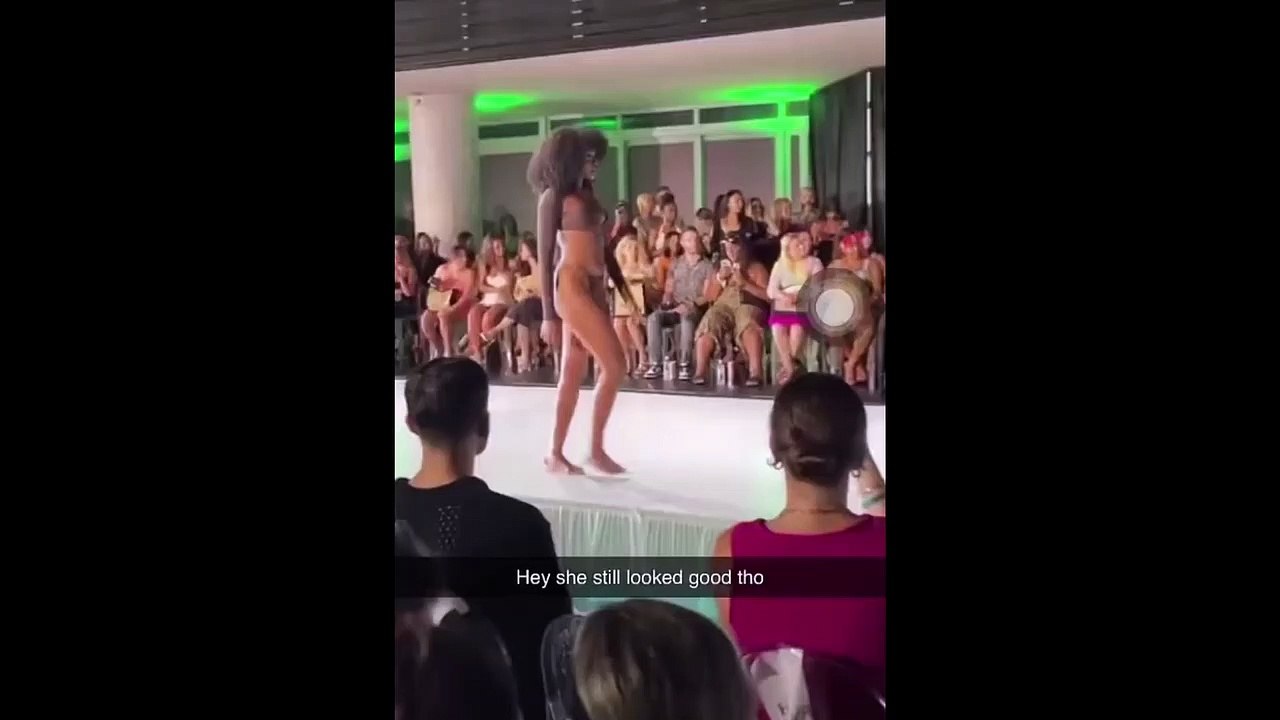 Woman slips and falls while walking the runway