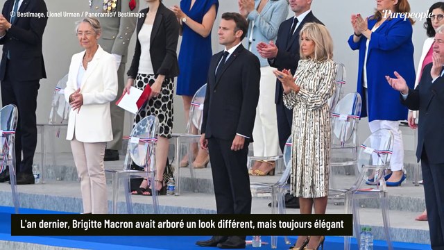 Défilé du 14 juillet : Brigitte Macron en boléro jaune pâle, baise-main inattendu du président Emmanuel Macron