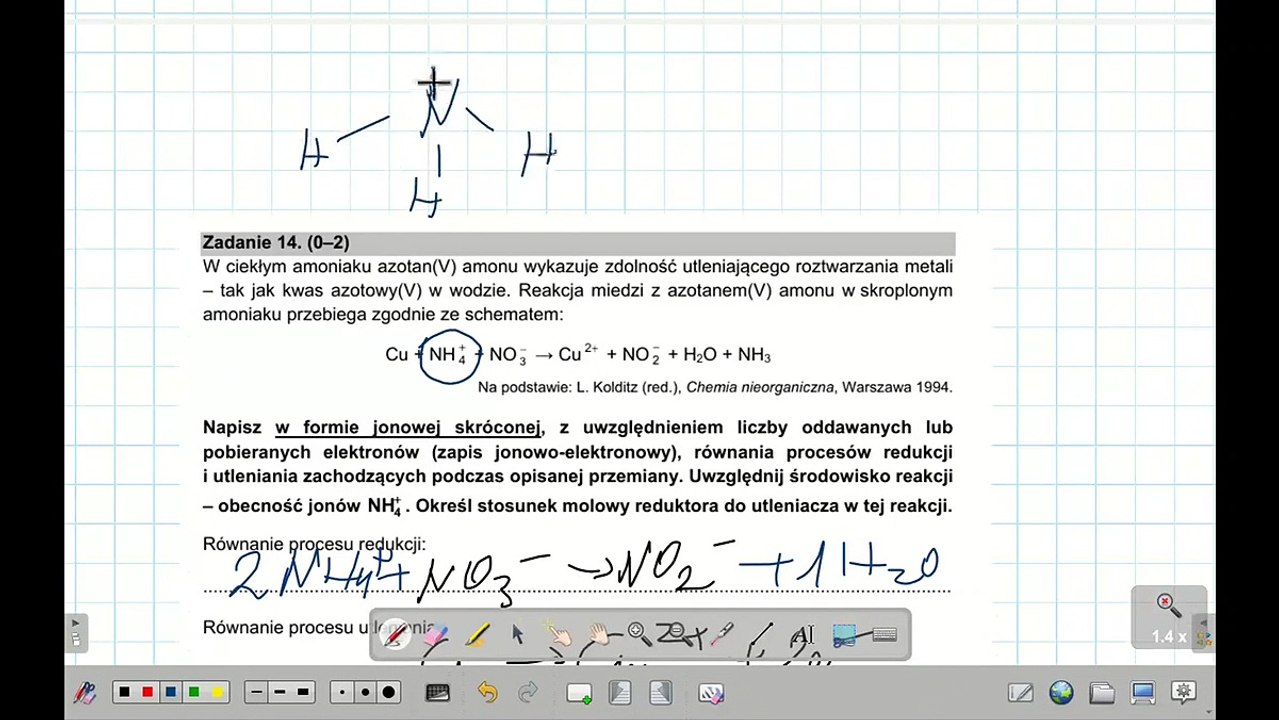 ZADANIE 14 CKE 2021 CZERWIEC REDOX_ Cu+NH4^(+)+NO3^(−)→Cu^(2+)+NO2^(−)+H2O+NH3. #chemia #chemistry