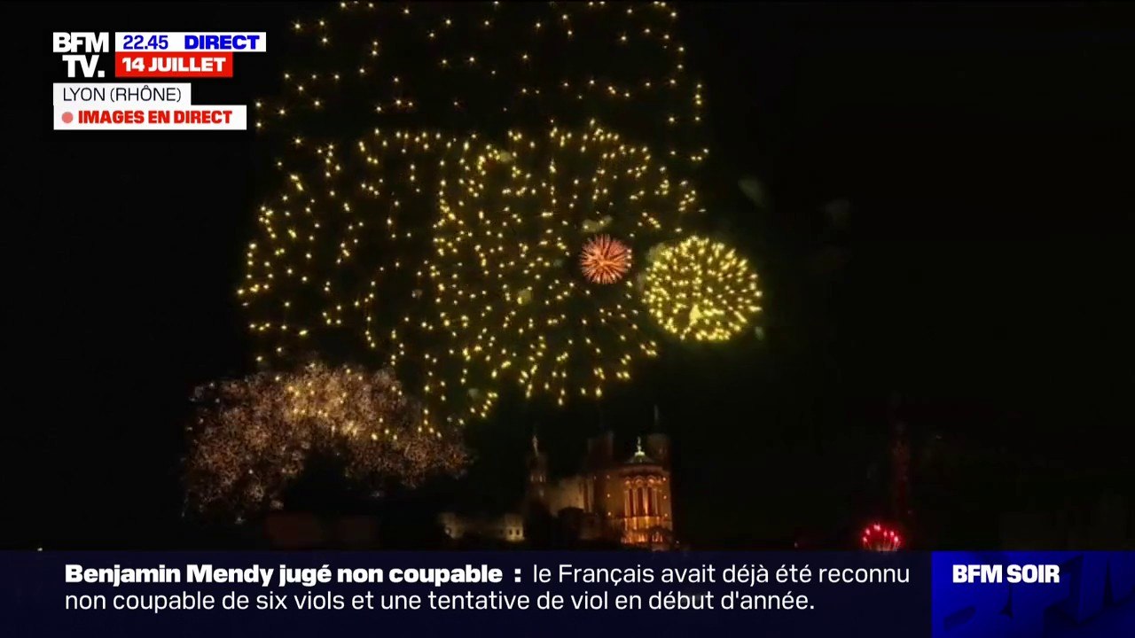 Lyon: la colline de Fourvière illuminée par le feu d'artifice du 14-Juillet