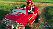 FIRE TRUCK FOR KIDS POWER WHEELS RIDE ON Paw Patrol Video Marshall Put out Fire Egg Surpri