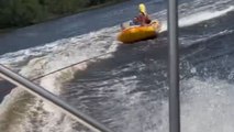 Overconfident riders gushed out of their tubes during high-speed tubing adventure