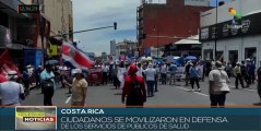 Manifestantes costarricenses defienden servicios públicos de salud