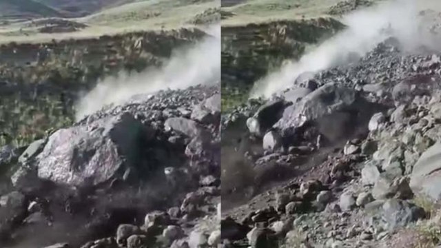 Ağrı’da sel suları, dev kayaları böyle sürükledi