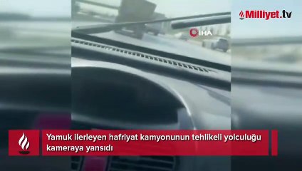 Yamuk ilerleyen hafriyat kamyonunun tehlikeli yolculuğu kameraya yansıdı