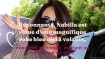 Nabilla radieuse : robe moulante et fendue, cheveux ondulés, elle rayonne