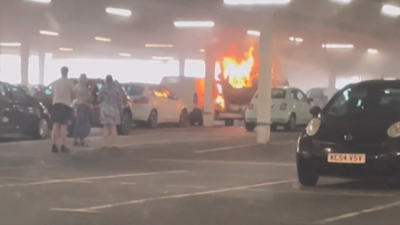 Tesco shoppers feel the heat after watching a car getting flamed in the parking lot