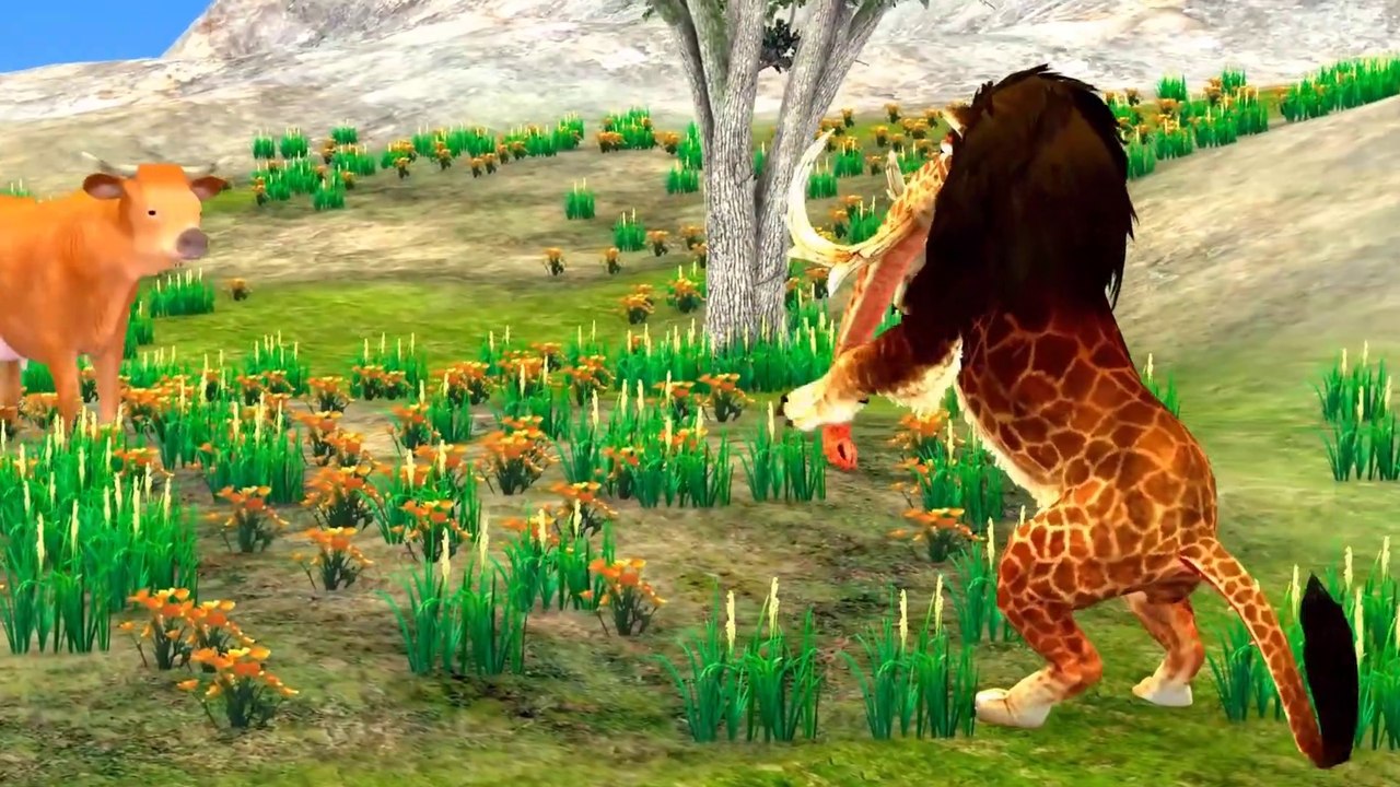 Monster Lion Mammoth Fight Tiger Elephant, Giant Buffalo Cow Cartoon Rescue Saved  By Woolly Mammoth Wild Animal