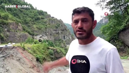 Heyelan nedeniyle kapanan Karadeniz-Akdeniz yolu havadan görüntülendi