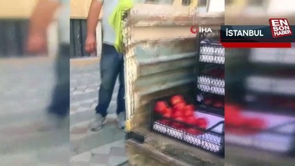 Sultangazi'de sokak sokak gezip kiracılara bedava domates dağıttı