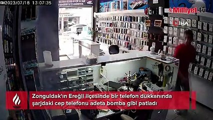 Şarjdaki cep telefonu bomba gibi patladı