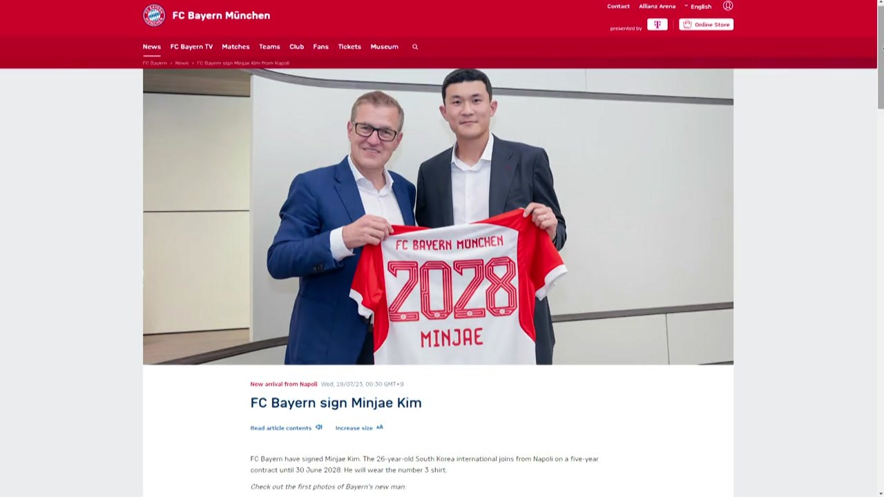[속보] 축구 국가대표 수비수 김민재, 독일 바이에른 뮌헨과 5년 계약 / YTN