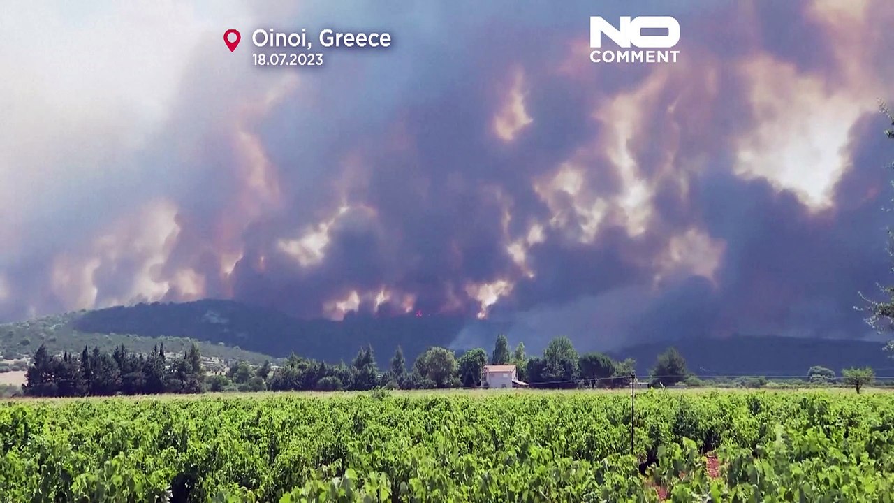 Verzweifellte Menschen stehen vor Waldbränden bei Athen in Griechenland