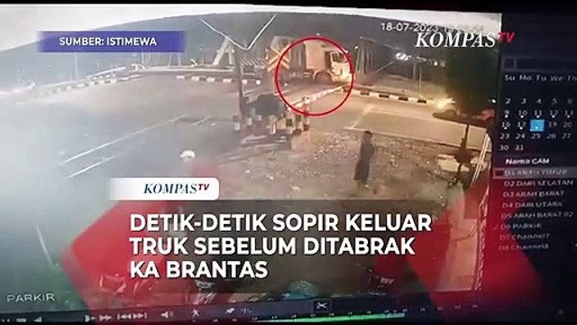 Rekaman CCTV Detik-Detik Sopir Keluar Minta Tolong Sebelum Truk Tertabrak KA Brantas