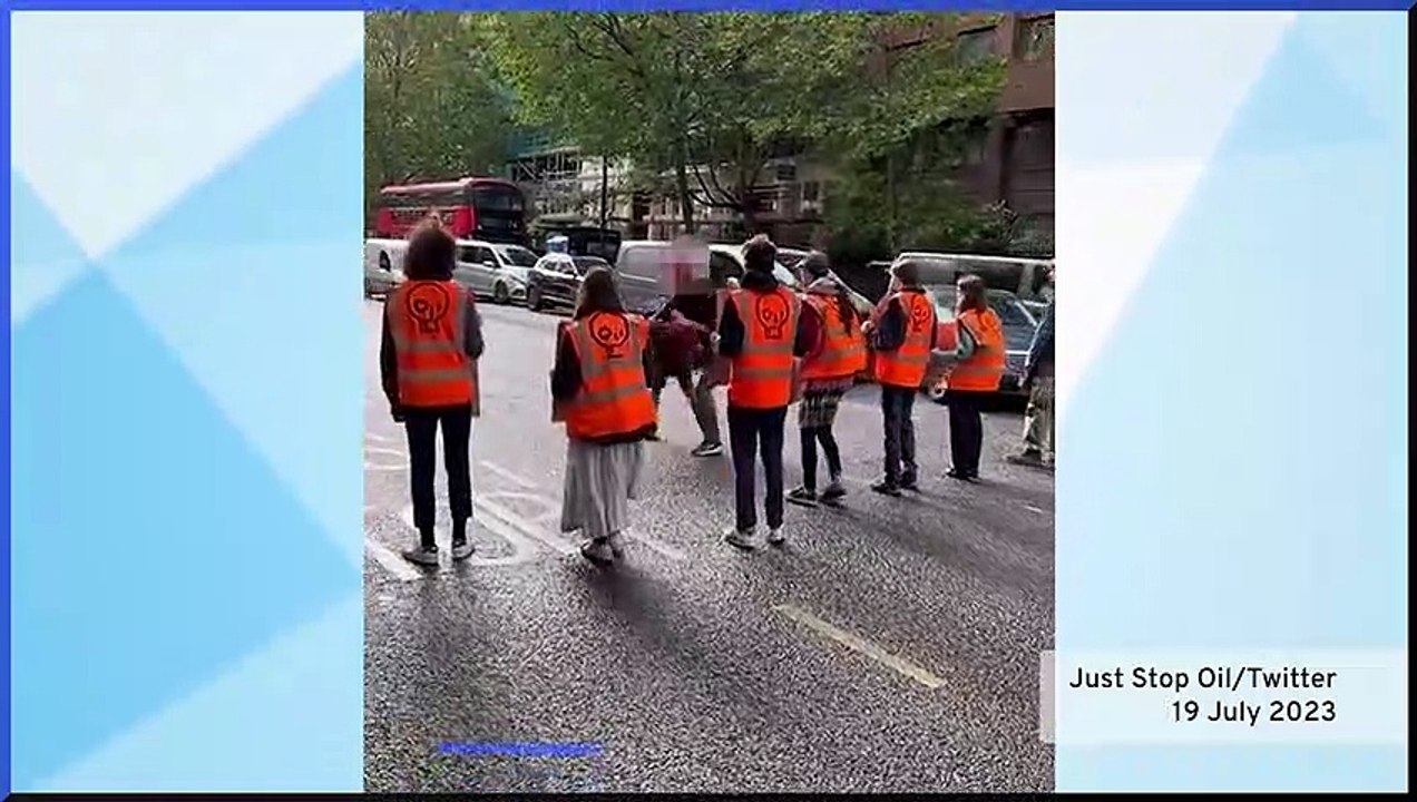 Just stop oil protester assaulted during march