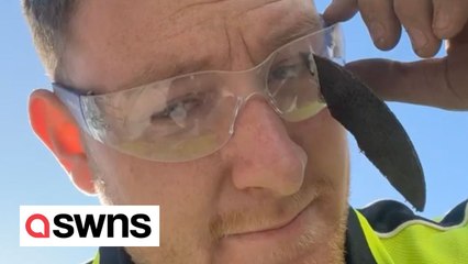 Worker's angle grinder blade snaps and gets stuck in safety glasses.