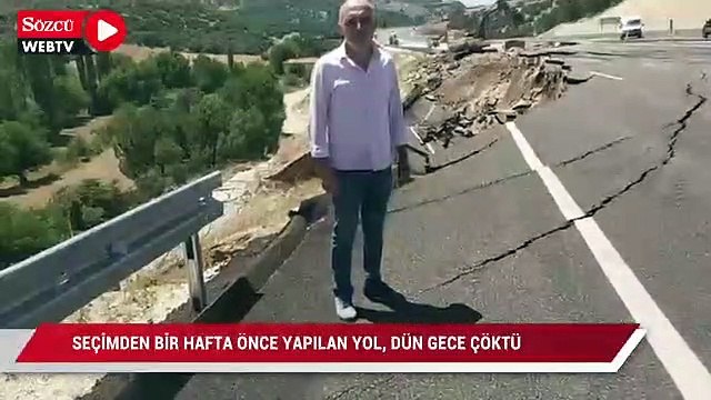 Uşak’ta seçimden bir hafta önce açılan yol, dün gece çöktü