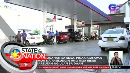 Mga gasolinahan sa EDSA pinakikiusapan ng MMDA na pasilungin ang mga rider na inaabutan ng ulan sa daan | SONA