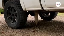 Man sees something strange under car. When he realises what it is, he rushes over