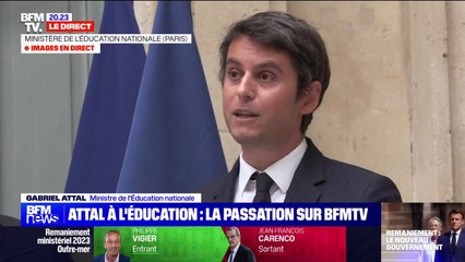 Passation au ministère de l'Éducation nationale: "Oui je suis jeune, mais je veux rappeler qu'on peut avoir 34 ans et de lourdes responsabilités", souligne Gabriel Attal