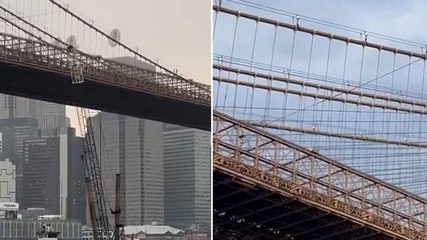 Crane on barge crashes and splits part of iconic Brooklyn Bridge