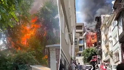 Sarıyer'de 3 katlı ahşap binada yangın